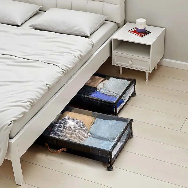 Rangement sous lit à roulettes avec couvercle transparent, 2 pièces