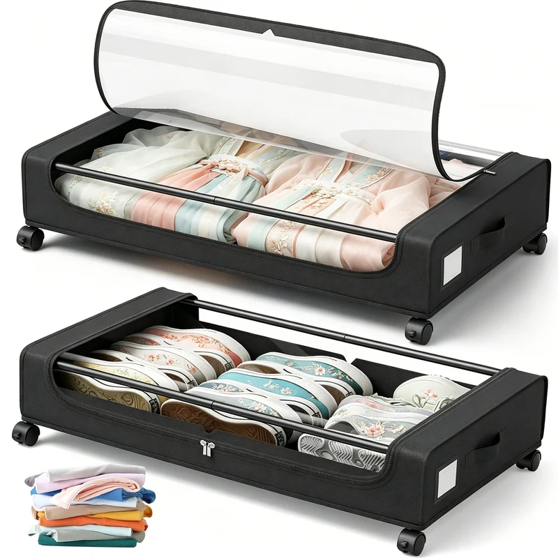 Boîtes de rangement sous le lit avec roulettes, lot de 2
