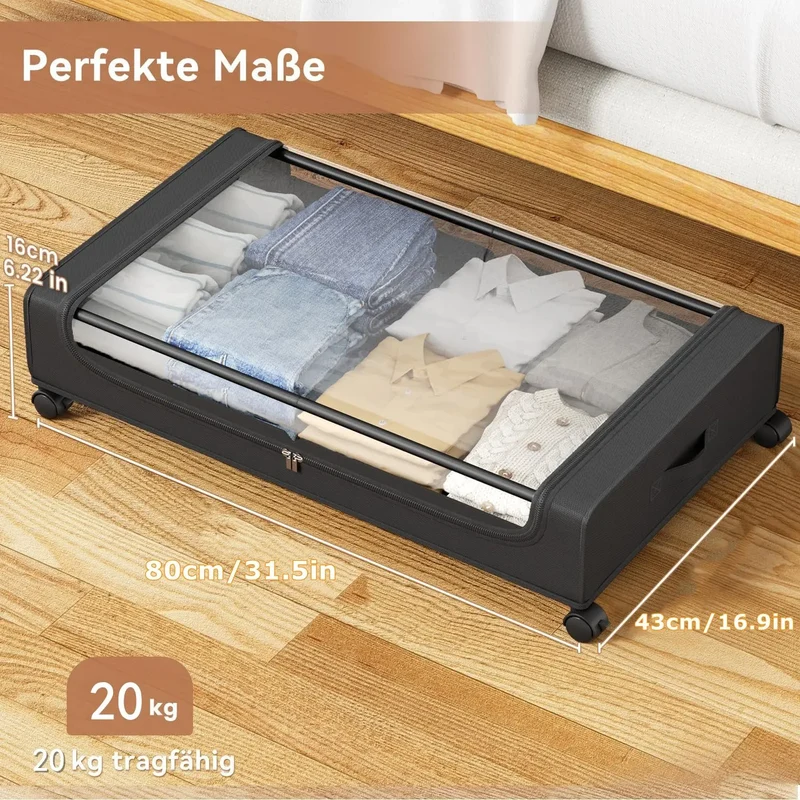 Boîtes de rangement sous le lit avec roulettes, lot de 2