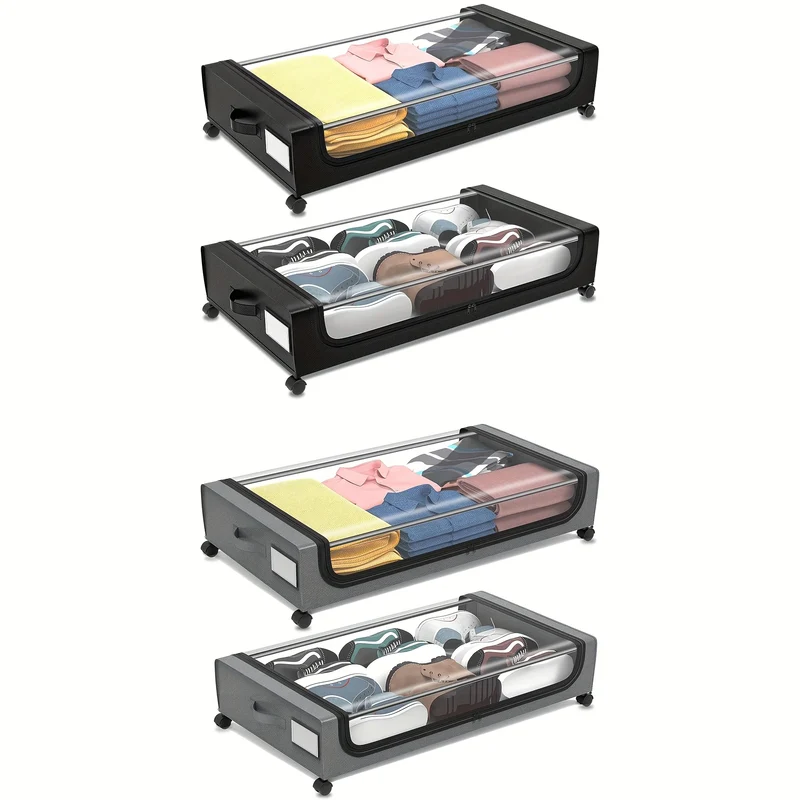 Rangement sous lit à roulettes avec couvercle
