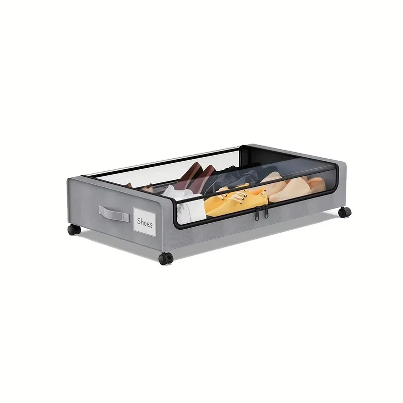 Rangement sous lit à roulettes avec couvercle