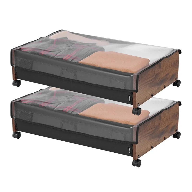 2 rangements sous-lit roulants avec couvercle transparent