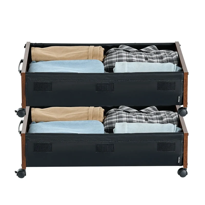 2 rangements sous-lit roulants avec couvercle transparent