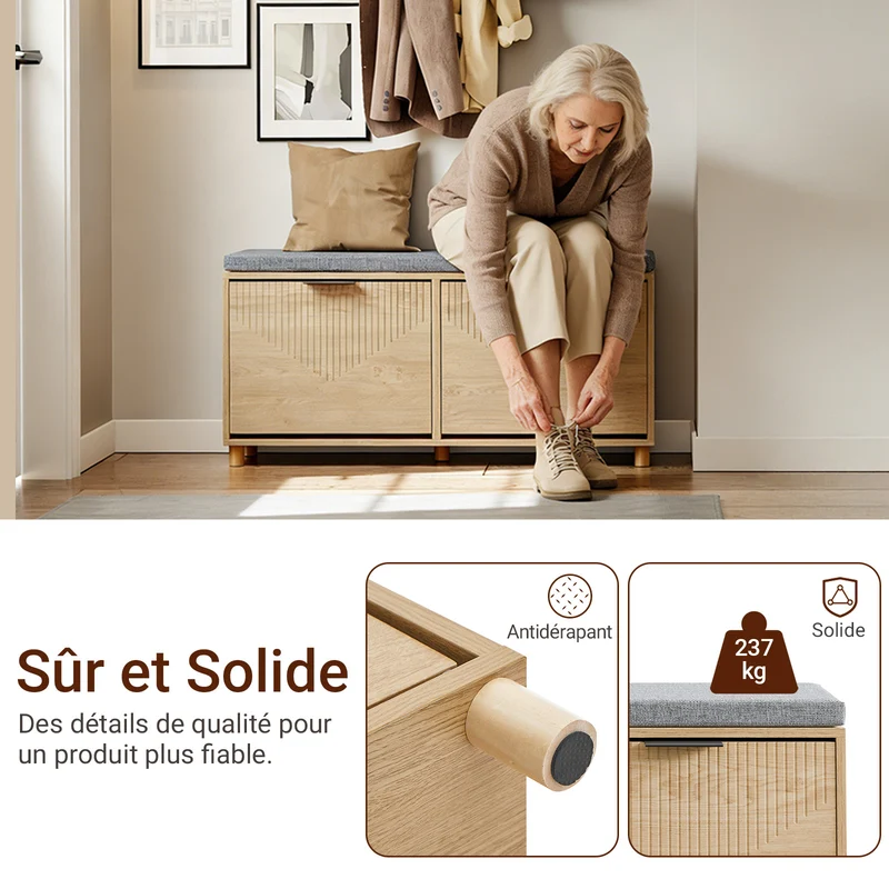 SoBuy FSR211-N Banc à Chaussures d'Entrée 24 cm – Naturel