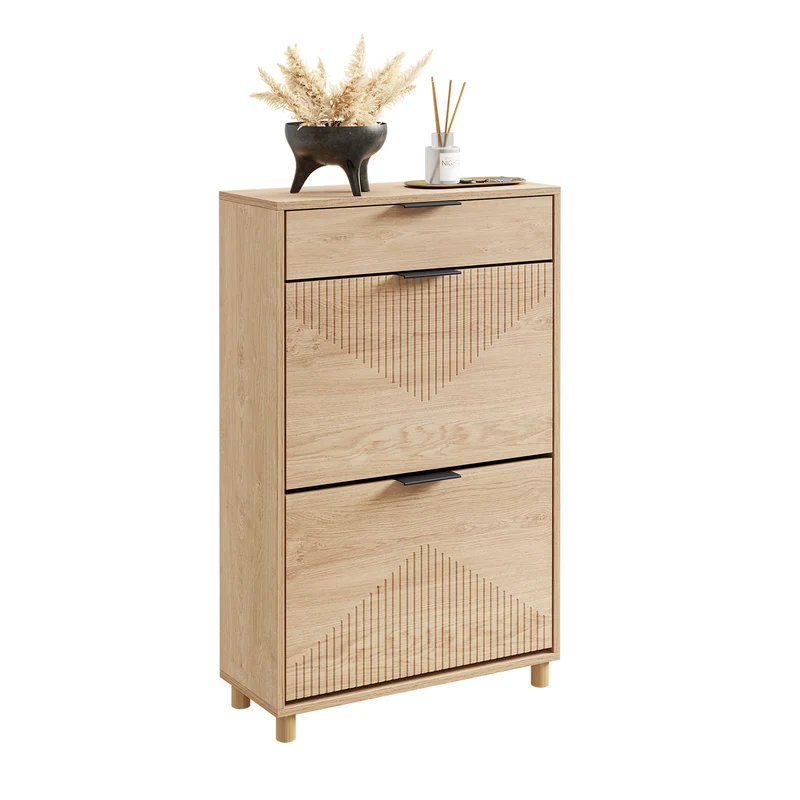 SoBuy FSR212-N Meuble à Chaussures pour Entrée Étroite – 24 cm de Profondeur, Chêne Naturel