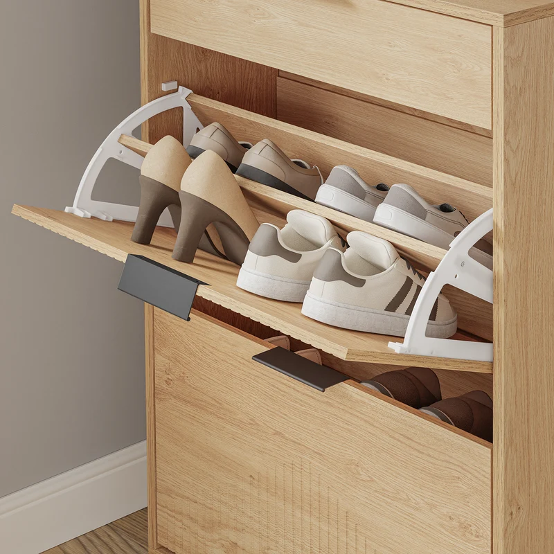 SoBuy FSR212-N Meuble à Chaussures pour Entrée Étroite – 24 cm de Profondeur, Chêne Naturel