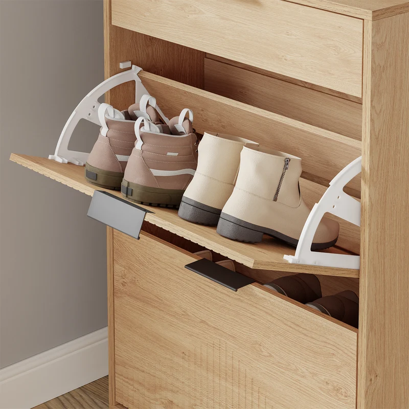 SoBuy FSR212-N Meuble à Chaussures pour Entrée Étroite – 24 cm de Profondeur, Chêne Naturel