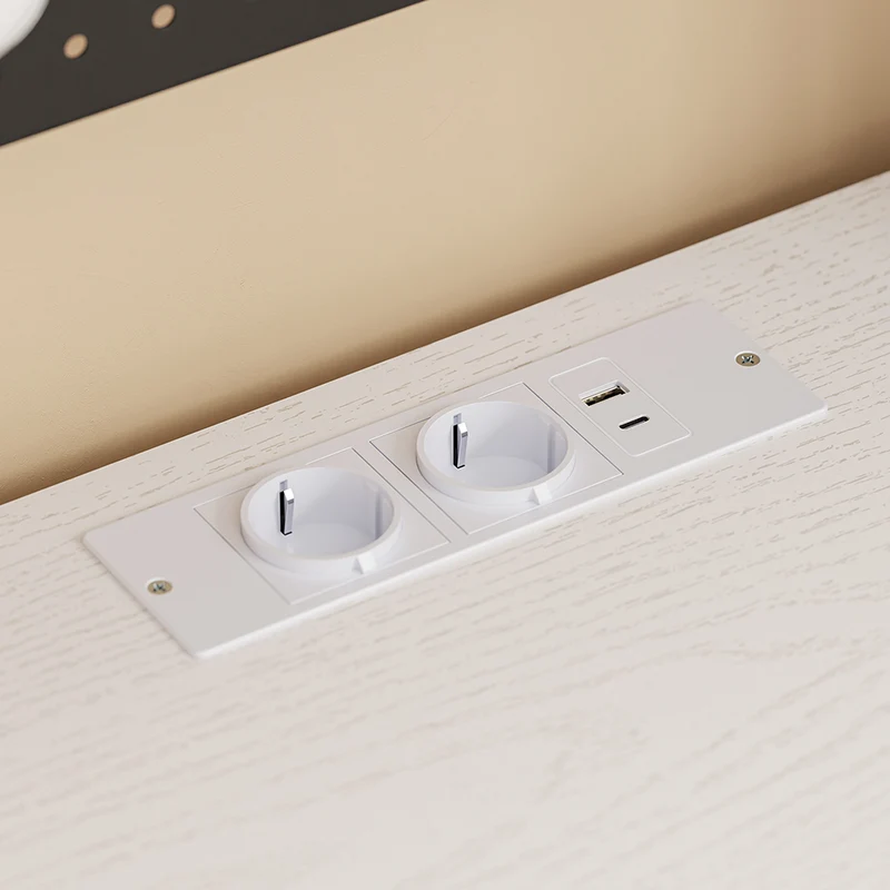 SoBuy FSB98-E-WG Buffet de Cuisine 170 cm avec Prise Intégrée – 2 Prises + 2 USB, Lampe LED, Niche Micro-Ondes, Charge 75 kg, Blanc et Bois