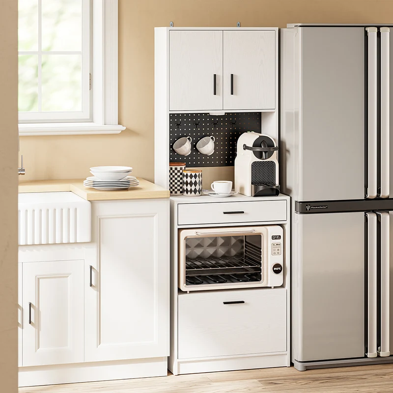 SoBuy FSB98-E-WG Buffet de Cuisine 170 cm avec Prise Intégrée – 2 Prises + 2 USB, Lampe LED, Niche Micro-Ondes, Charge 75 kg, Blanc et Bois