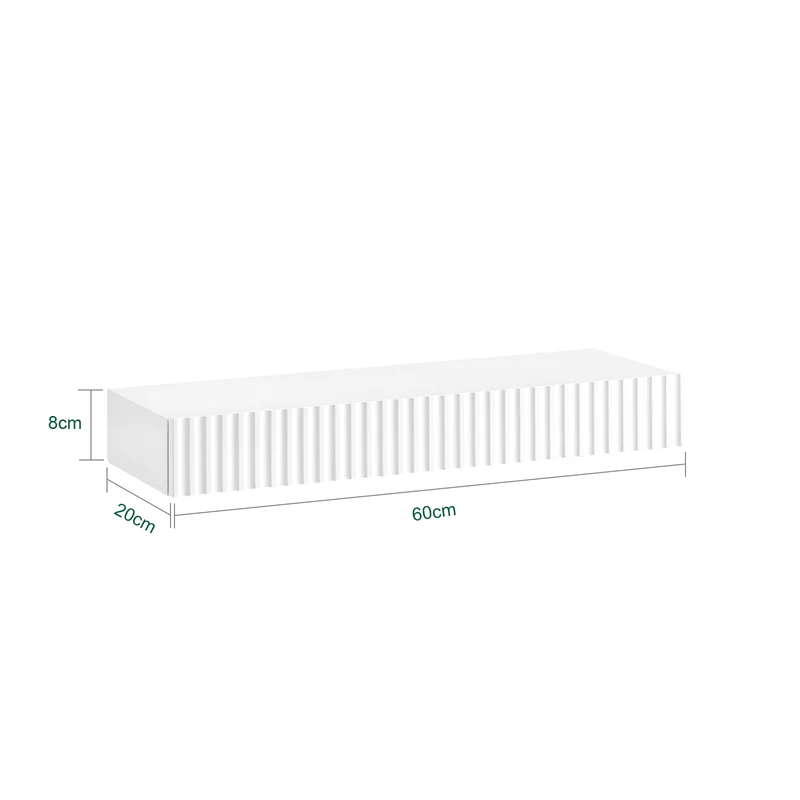 SoBuy FHK38-W Étagère Murale Flottante avec Tiroir et LED – L60 × P20 × H8 cm, Blanc
