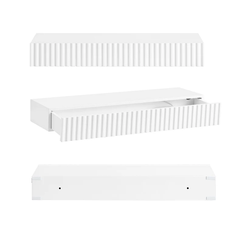 SoBuy FHK38-W Étagère Murale Flottante avec Tiroir et LED – L60 × P20 × H8 cm, Blanc