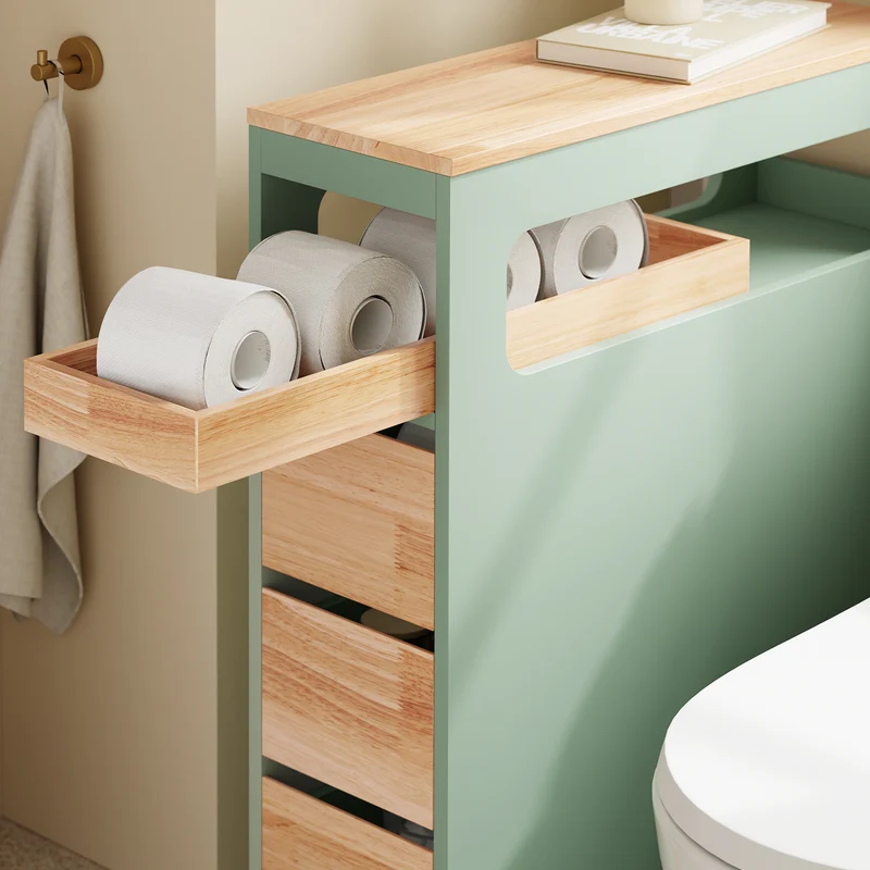 SoBuy BZR54-II-GR Meuble Salle de Bain à Roulettes, 3 Tiroirs et Niche Ouverte, Slim 23cm, Charge 40kg – 65x23x82 cm