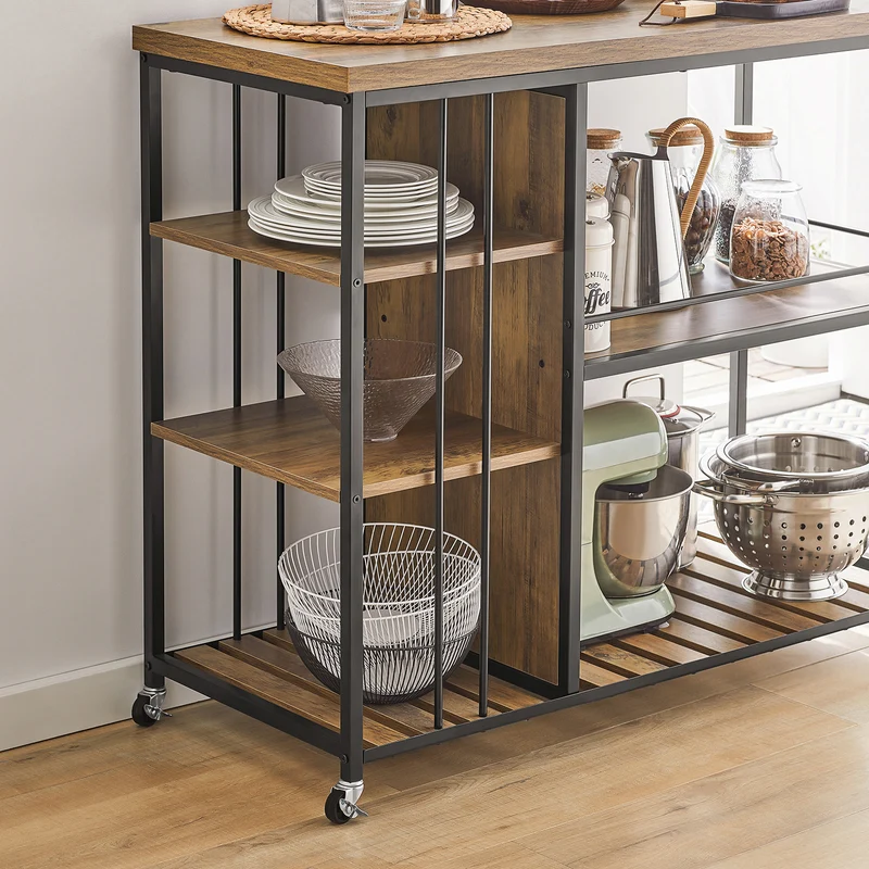 SoBuy SVW18-II-F Desserte de Cuisine à Roulettes, 3 Étagères Réglables, Barrières Anti-chute et Cadre Métallique – Style Industriel, 110×45×92 cm