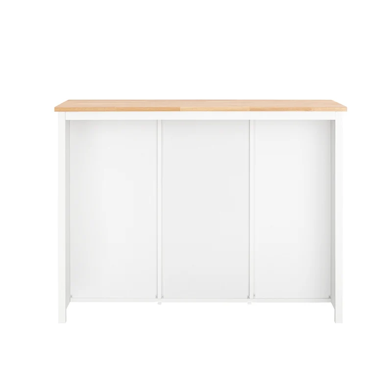 SoBuy KNL05-W Îlot de Cuisine 120 cm – Meuble Îlot Central avec Casier à Vin, 2 Tiroirs et Bois Hévéa – Blanc