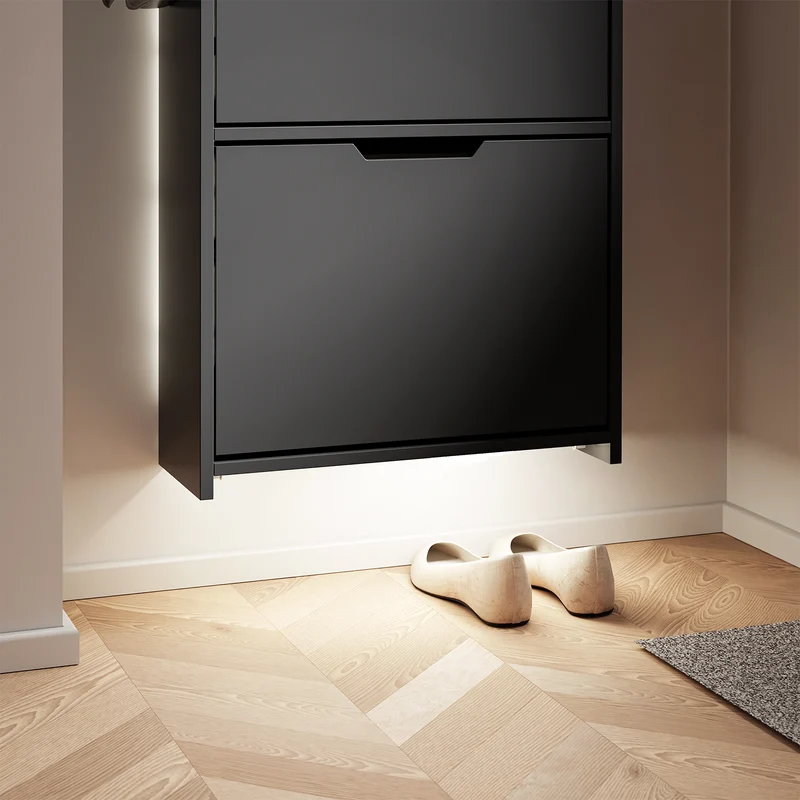 SoBuy FSR151-H-E-SCH Armoire à Chaussures Ultra-Slim 19 cm – 3 Abattants, Noir Mat avec LED