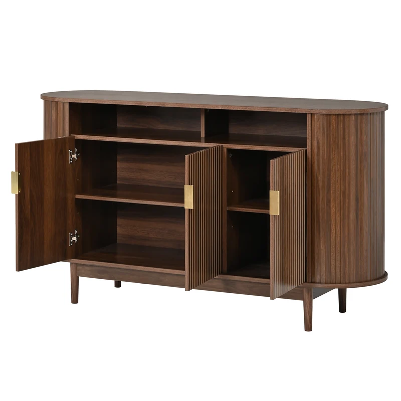 Buffet effet noyer façade rainurée à 3 portes, style vintage 140cm RUSTICPRO