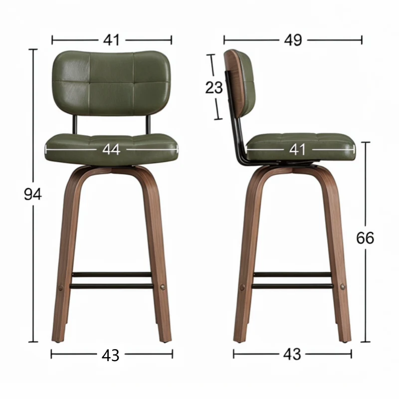 Lot de 2 tabourets de bar en bois noyer et PU vert pivotants 360° H94cm style vintage RUSTICWALNUTELITE