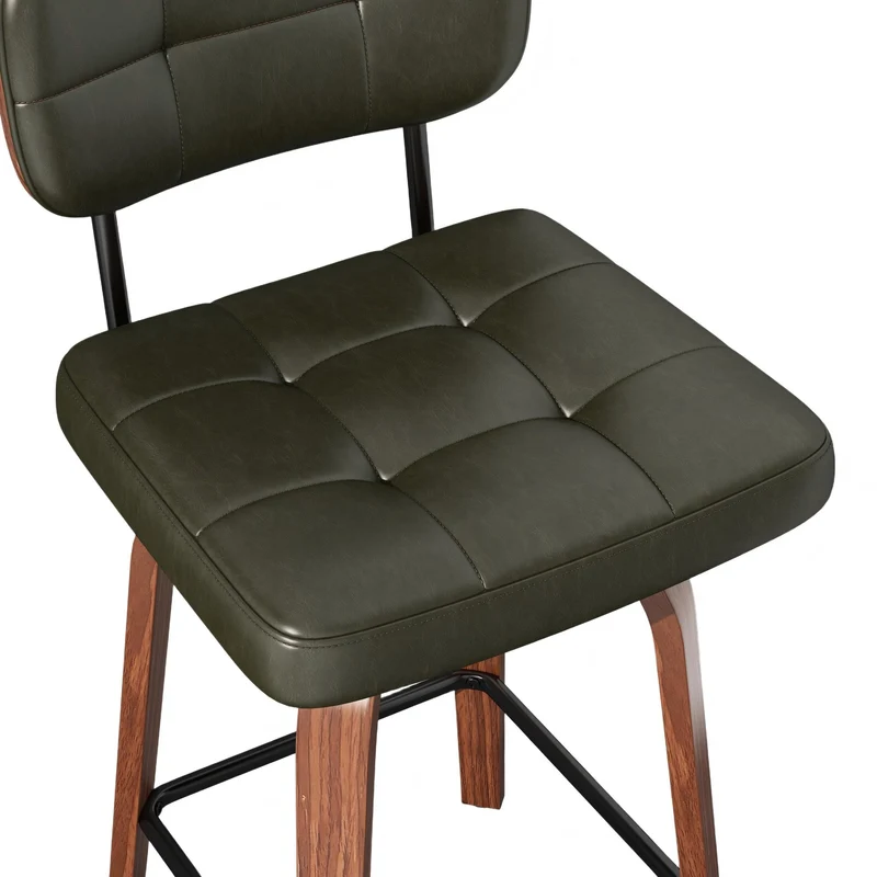 Lot de 2 tabourets de bar en bois noyer et PU vert pivotants 360° H94cm style vintage RUSTICWALNUTELITE
