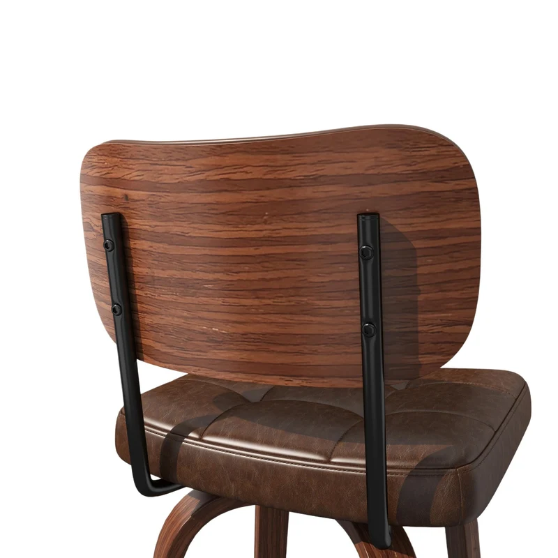 Lot de 2 tabourets de bar en bois noyer et PU marron pivotants 360° H94cm style vintage RUSTICWALL