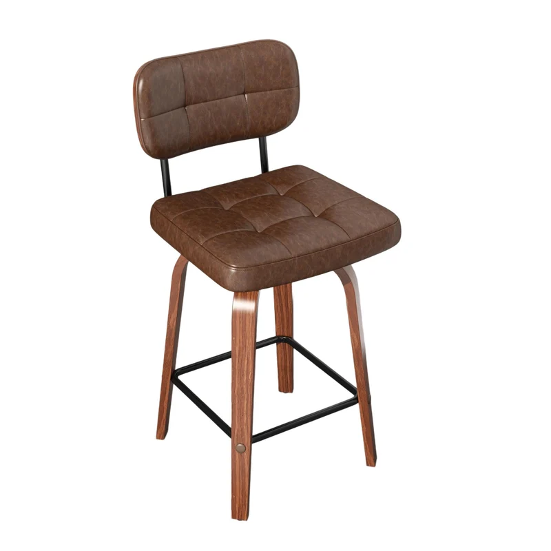 Lot de 2 tabourets de bar en bois noyer et PU marron pivotants 360° H94cm style vintage RUSTICWALL