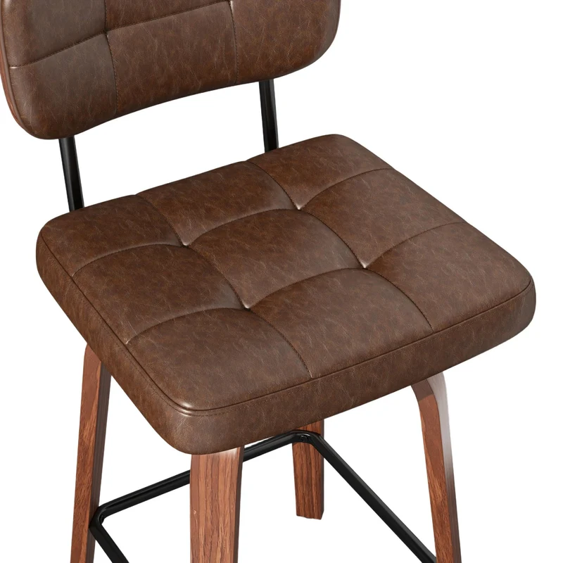 Lot de 2 tabourets de bar en bois noyer et PU marron pivotants 360° H94cm style vintage RUSTICWALL