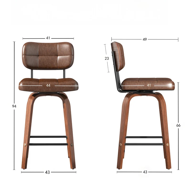 Lot de 2 tabourets de bar en bois noyer et PU marron pivotants 360° H94cm style vintage RUSTICWALL