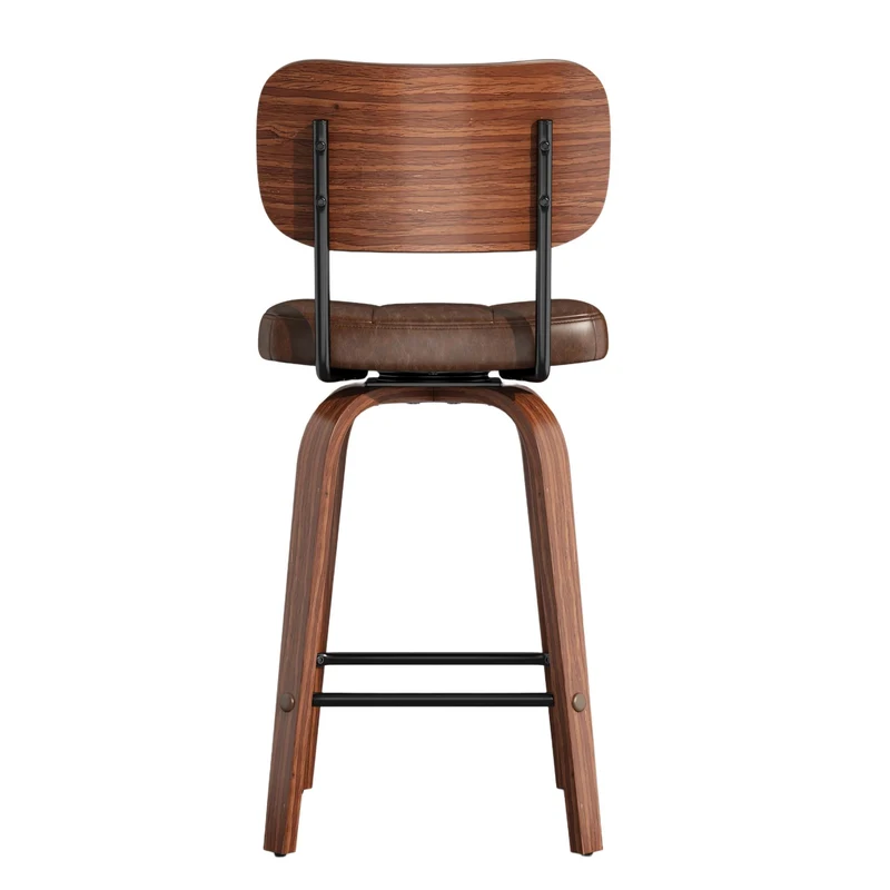 Lot de 2 tabourets de bar en bois noyer et PU marron pivotants 360° H94cm style vintage RUSTICWALL