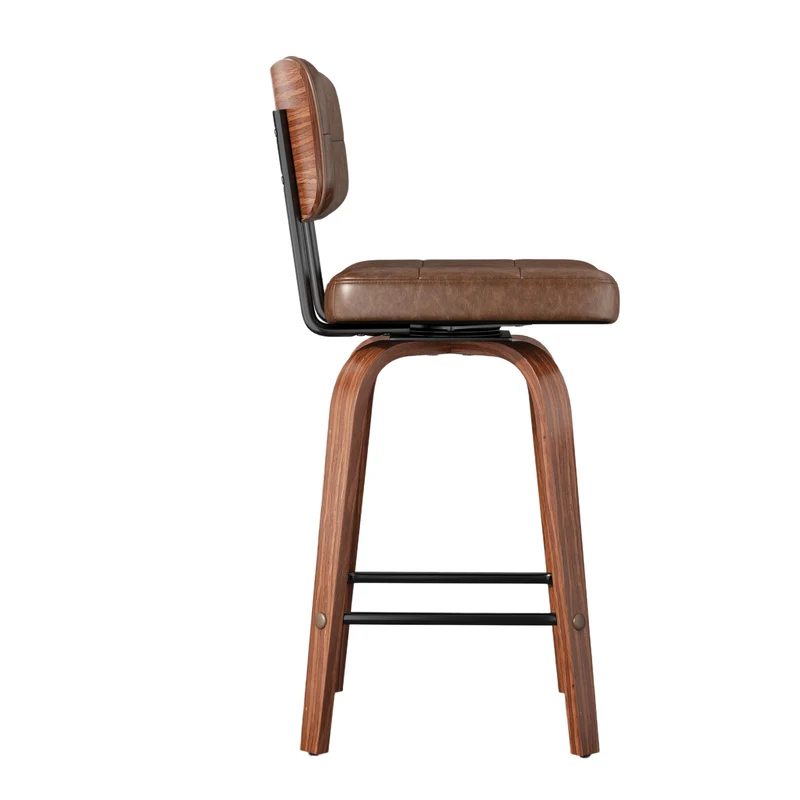Lot de 2 tabourets de bar en bois noyer et PU marron pivotants 360° H94cm style vintage RUSTICWALL