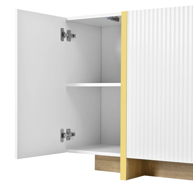 Buffet blanc à 3 portes 3 tiroirs rainurés et détails dorés PILLOWLIGHT