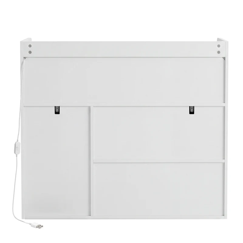 Meuble à chaussures blanc et bois avec LED, 3 portes, motif ondulé MULTISOFA