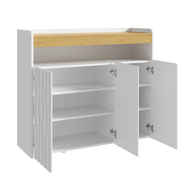 Meuble à chaussures blanc et bois avec LED, 3 portes, motif ondulé MULTISOFA