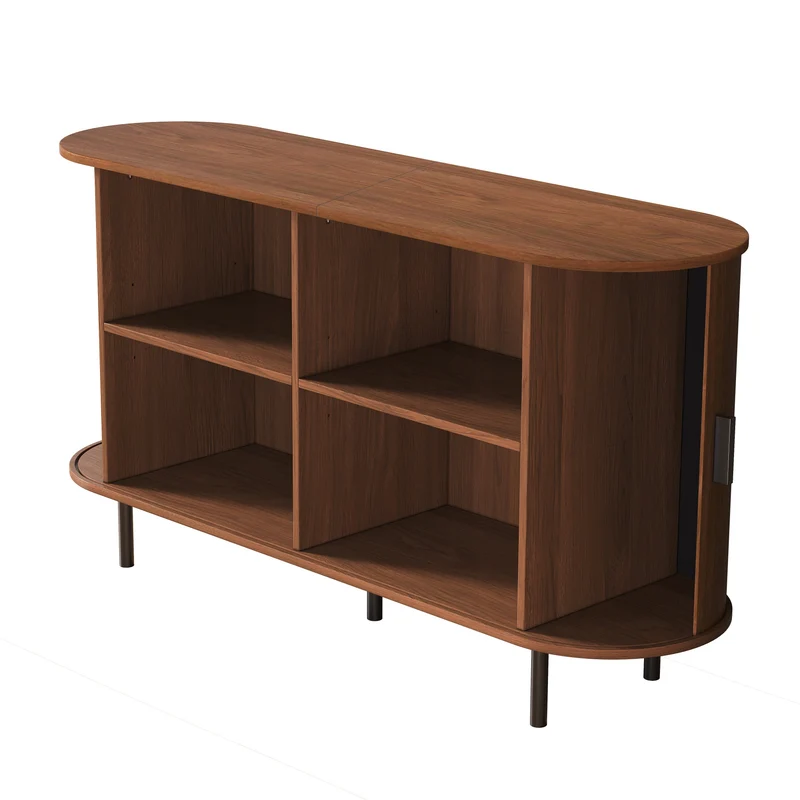 Buffet noyer style vintage 2 portes coulissantes, cannage rainuré 140cm PILLOWMAX