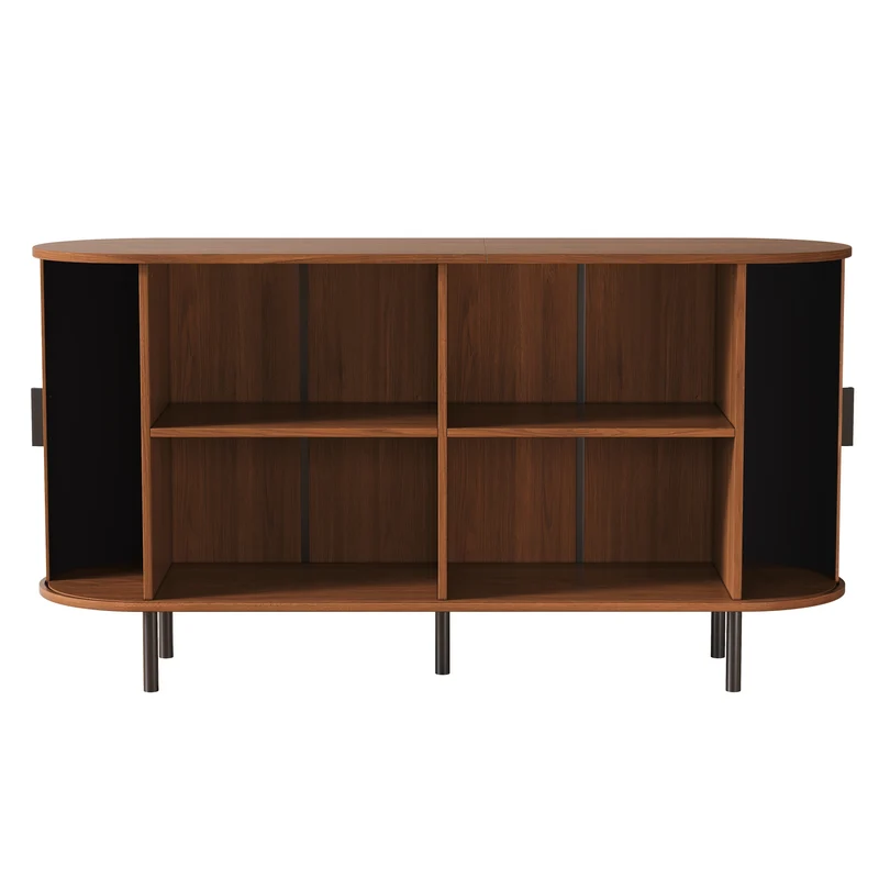 Buffet noyer style vintage 2 portes coulissantes, cannage rainuré 140cm PILLOWMAX