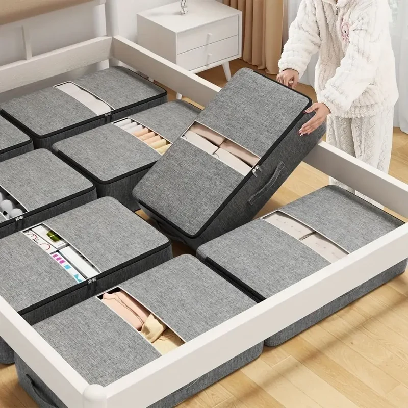 Sac de rangement sous le lit gris, pliable et grande capacité