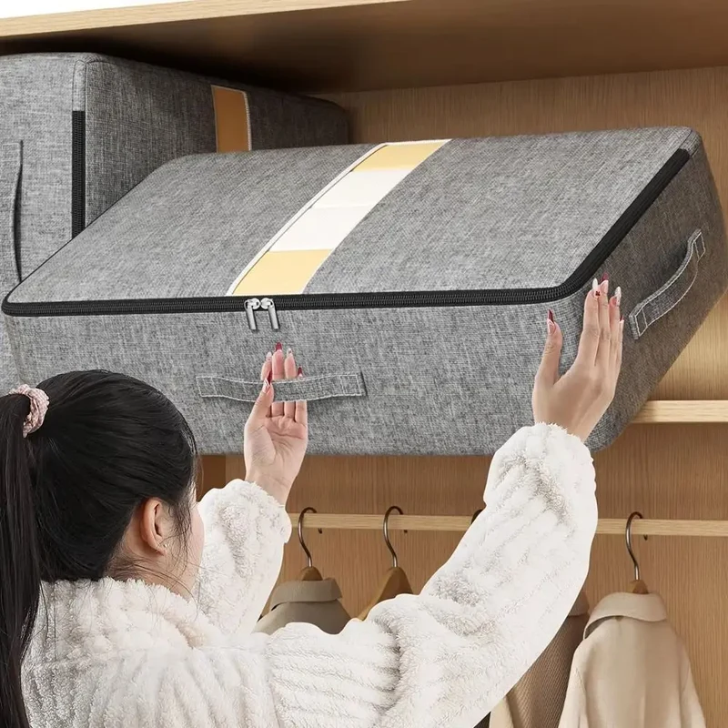 Sac de rangement sous le lit gris, pliable et grande capacité