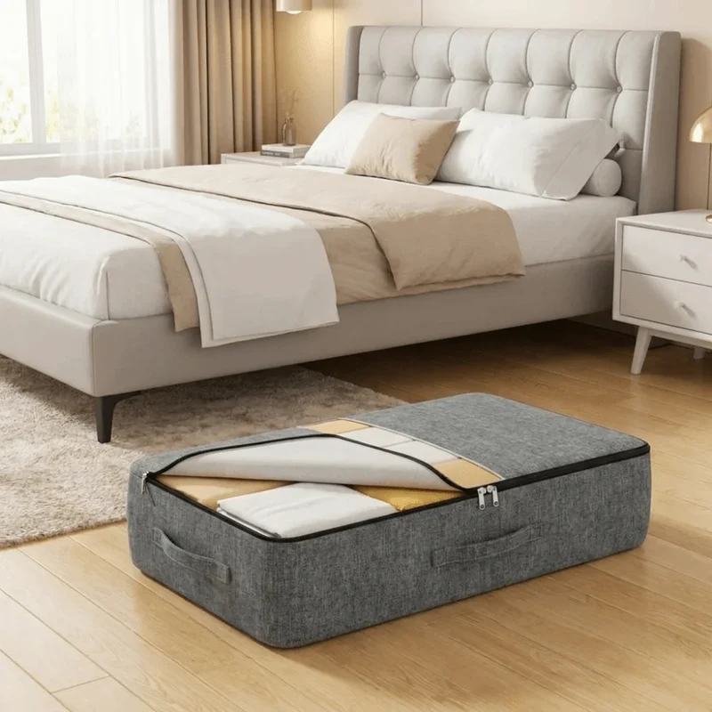 Sac de rangement sous le lit gris, pliable et grande capacité