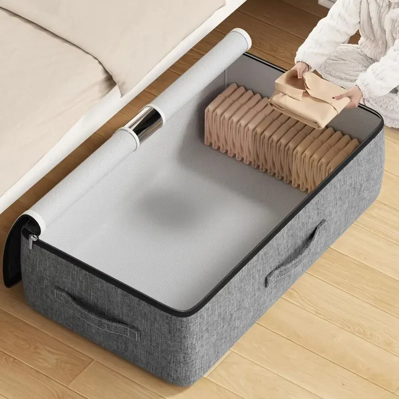 Sac de rangement sous le lit gris, pliable et grande capacité