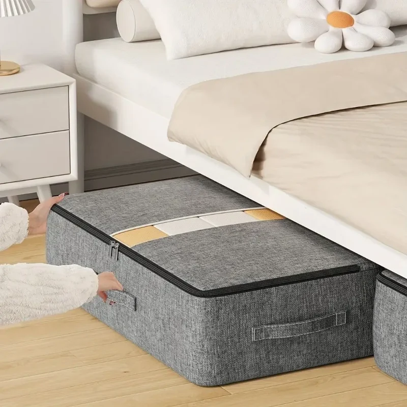 Sac de rangement sous le lit gris, pliable et grande capacité
