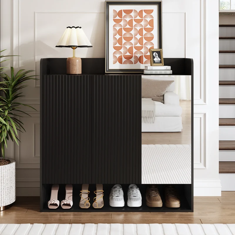 Meuble à chaussures noir avec miroir pleine longueur