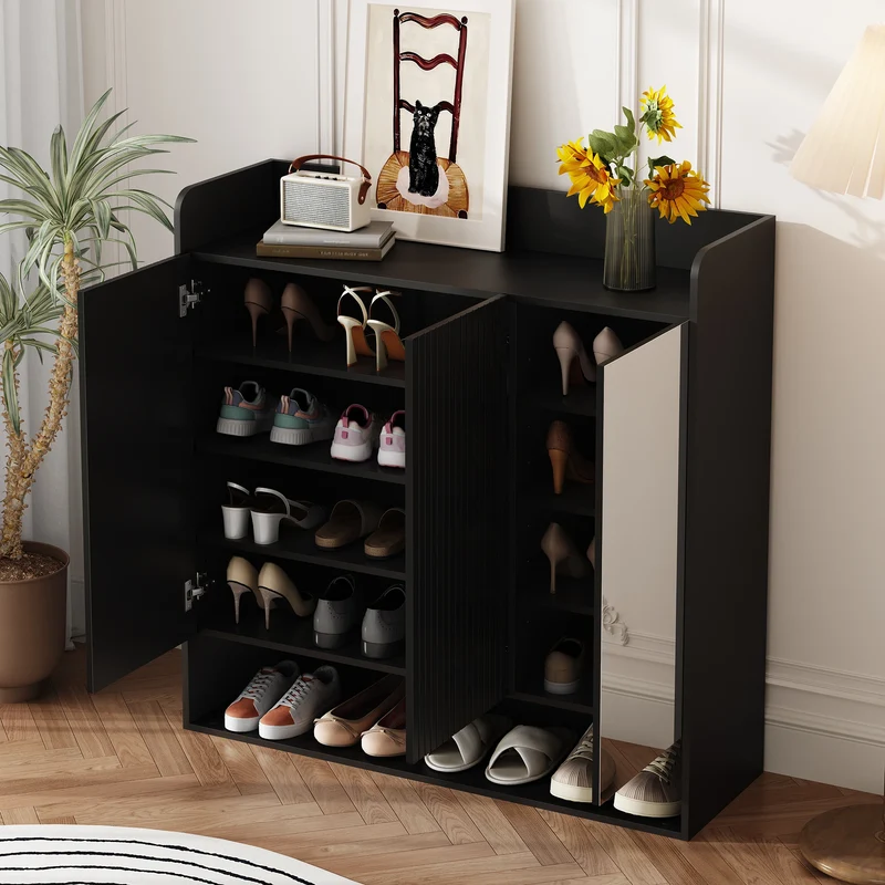 Meuble à chaussures noir avec miroir pleine longueur