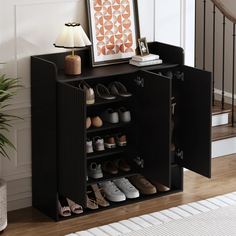 Meuble à chaussures noir avec miroir pleine longueur