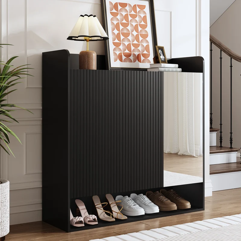 Meuble à chaussures noir avec miroir pleine longueur