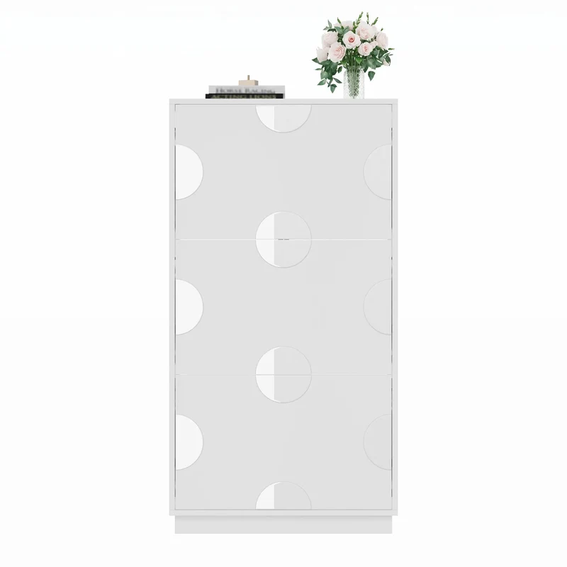 Meuble à chaussures blanc à 3 portes avec miroir rond