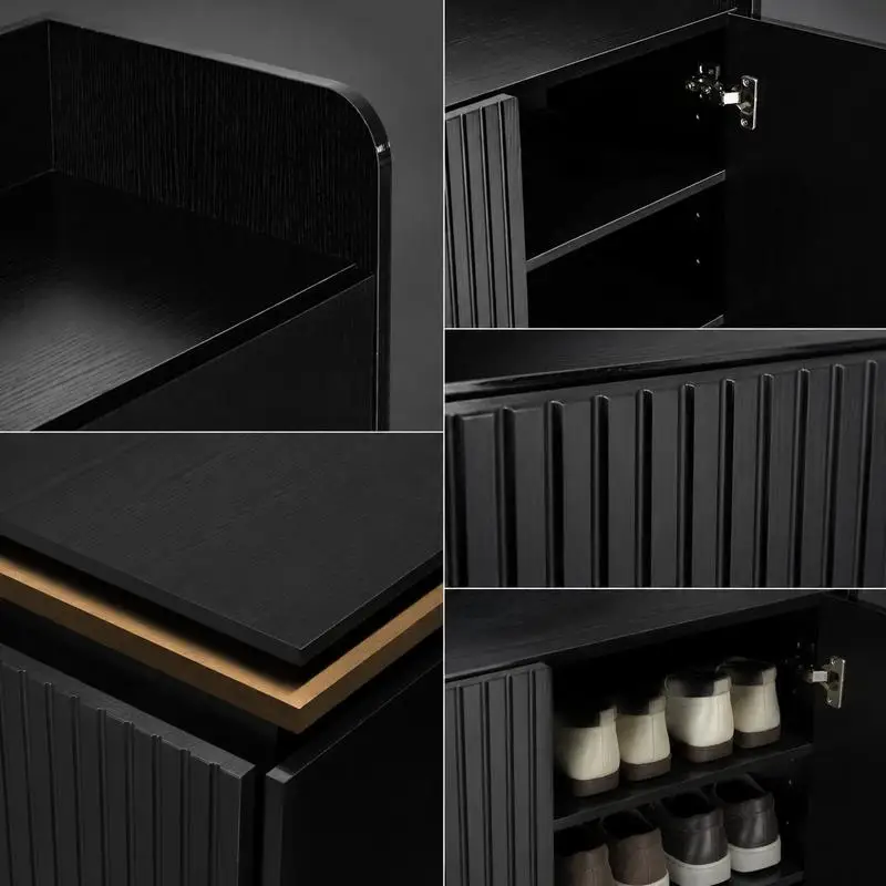 Meuble à chaussures noir avec miroir pleine longueur