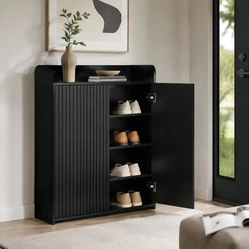 Meuble à chaussures noir avec miroir pleine longueur