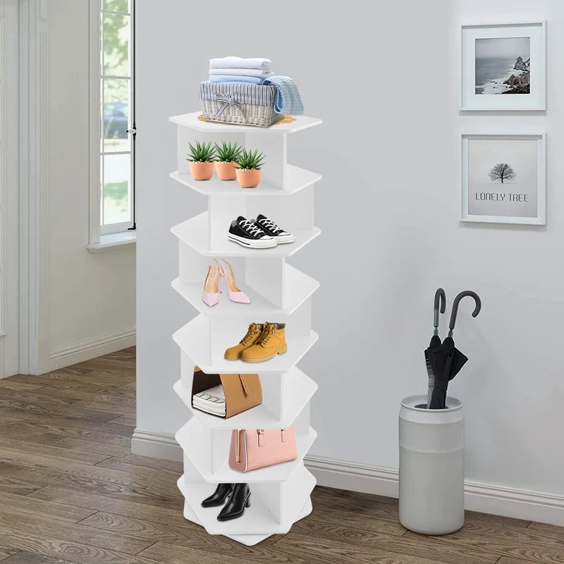 Meuble à chaussures rotatif blanc, 7 niveaux
