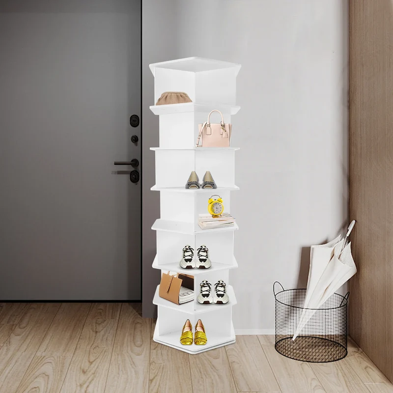 Meuble à chaussures rotatif blanc, 7 niveaux