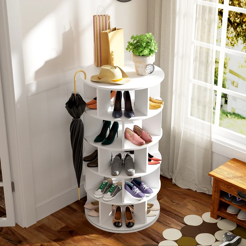 Rangement chaussures rotatif blanc, 5 niveaux et 25 compartiments
