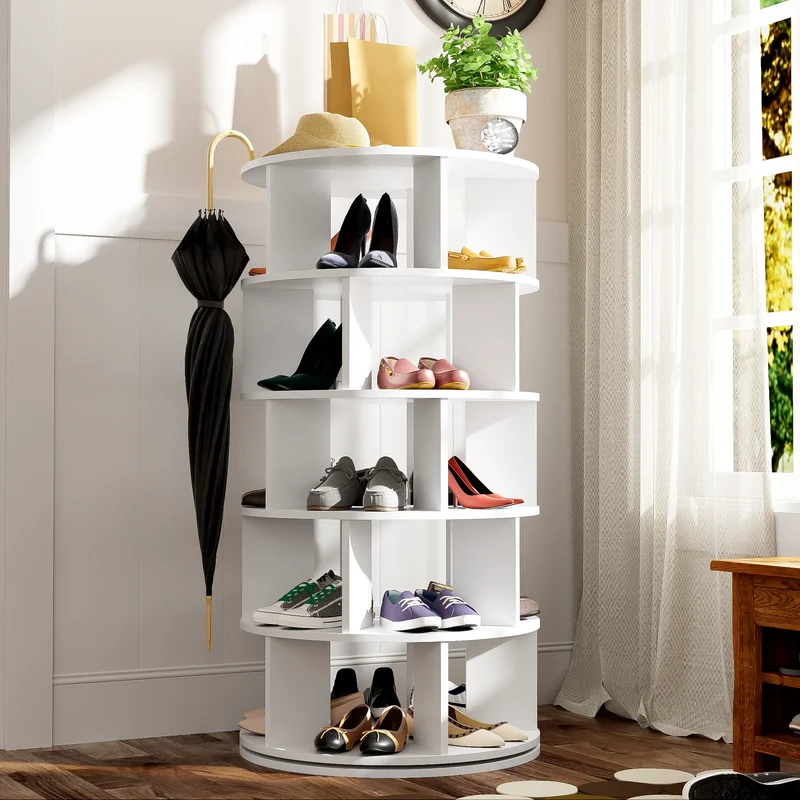 Rangement chaussures rotatif blanc, 5 niveaux et 25 compartiments