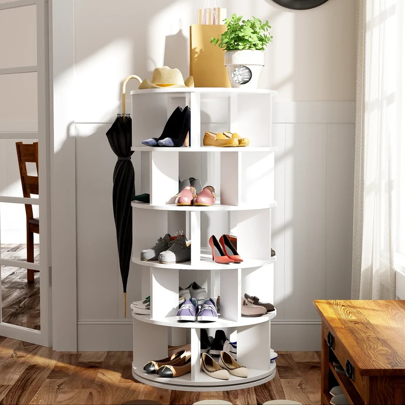 Rangement chaussures rotatif blanc, 5 niveaux et 25 compartiments